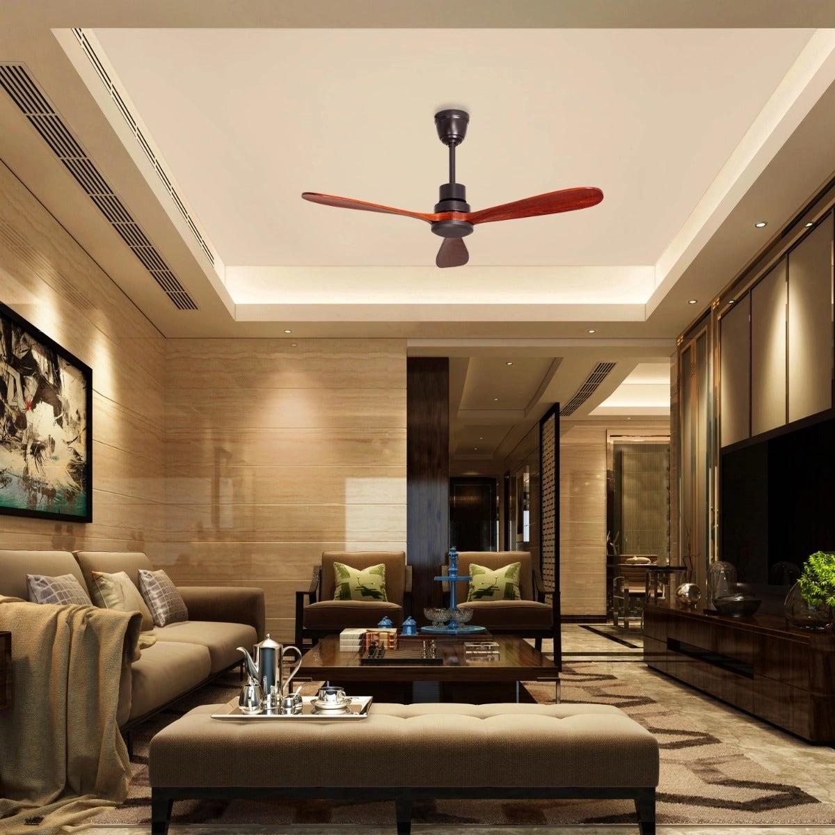The WhiteTeak Glen Meadow (132 cm Span, Black Metal Body, Mahogany Finish Solid Wood Blades) Ceiling Fan 1