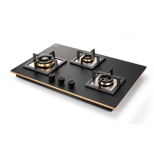 Glen 3 Burner Glass Hob Top Triple Ring Burner Total Brass Burners Auto Ignition (1073XLCIHTTTRMG)