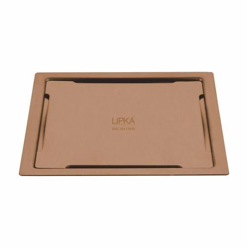 Lipka Yellow Exclusive Square Flat Cut Floor Drain in Antique Copper PVD Coating (6 x 6 Inches)