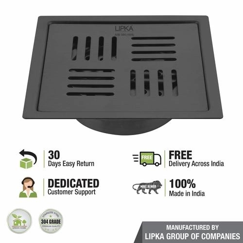 Lipka Pink Exclusive Square Flat Cut Floor Drain in Black PVD Coating (5 x 5 Inches) with Cockroach Trap 4
