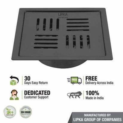 Lipka Pink Exclusive Square Flat Cut Floor Drain in Black PVD Coating (5 x 5 Inches) with Cockroach Trap 4