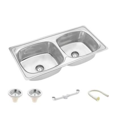 Lipka Round Double Bowl 304-Grade Kitchen Sink (37 x 18 x 8 Inches) 1