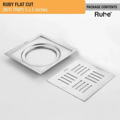 Ruby Square Flat Cut 304-Grade Floor Drain 5 x 5 Inches by Ruhe : Colours available: Silver 5 6