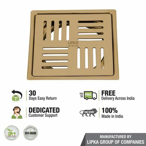 Lipka Pink Exclusive Square Flat Cut Floor Drain in Yellow Gold PVD Coating (5 x 5 Inches) 3