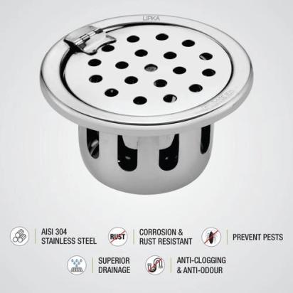 Lipka Round Floor Drain (4 inches) with Hinge & Cockroach Trap 2