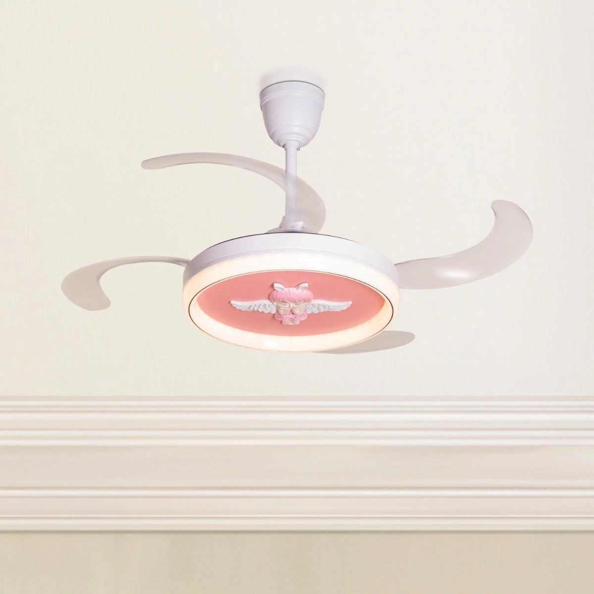 The WhiteTeak Angel Face (Kid's Room 112 cm Span, White Finish Metal Body, Clear Finish ABS Blades) Dimmable LED with Remote Control Ceiling Fan