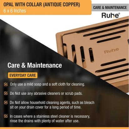 Ruhe Opal Square Flat Cut Floor Drain in Antique Copper PVD Coating 6 x 6 Inches by Ruhe : Colours available: Copper 5 4