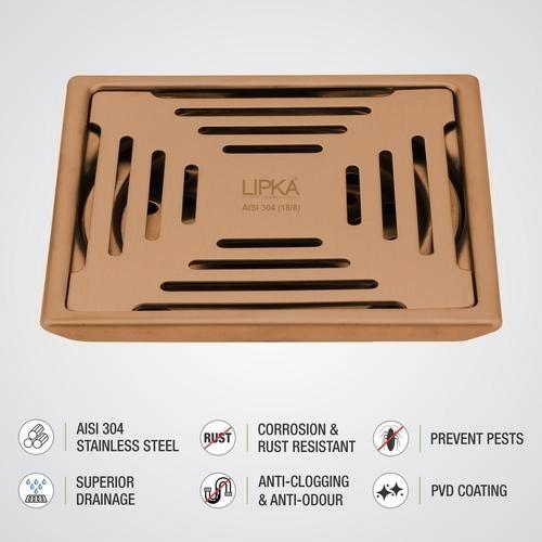 Lipka Green Exclusive Square Floor Drain in Antique Copper PVD Coating (6 x 6 Inches) 2