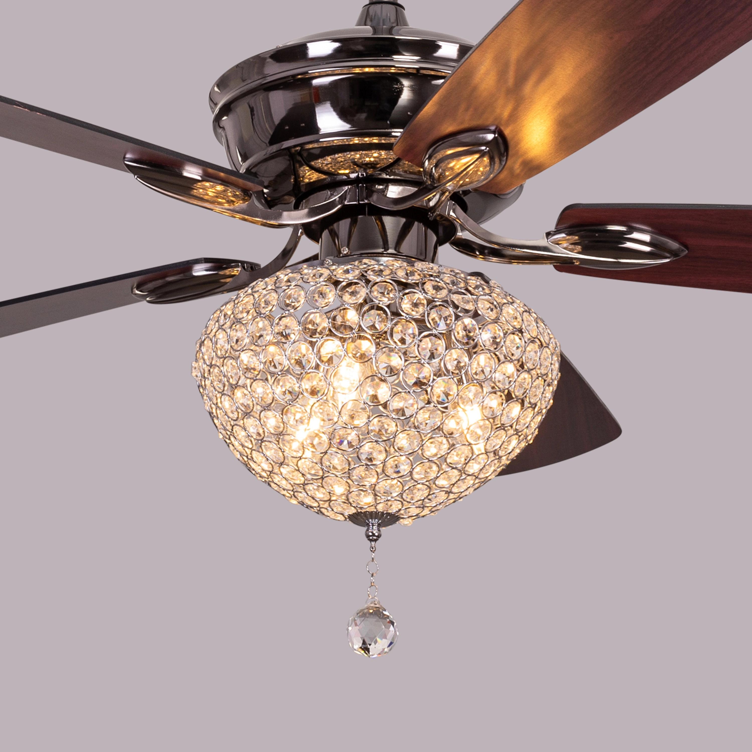 The WhiteTeak Decadent Diva (132 cm Span, Metallic Grey Glossy Finish Metal Body, Mahogany Finish MDF Blades) Chandelier Ceiling Fan 2