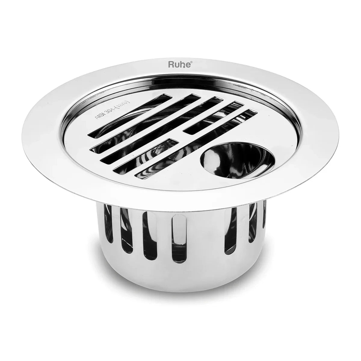 Ruhe Classic Round Flat Cut 304-Grade Floor Drain with Hole and Cockroach Trap - 5 Inches by Ruhe : Colours available: Silver