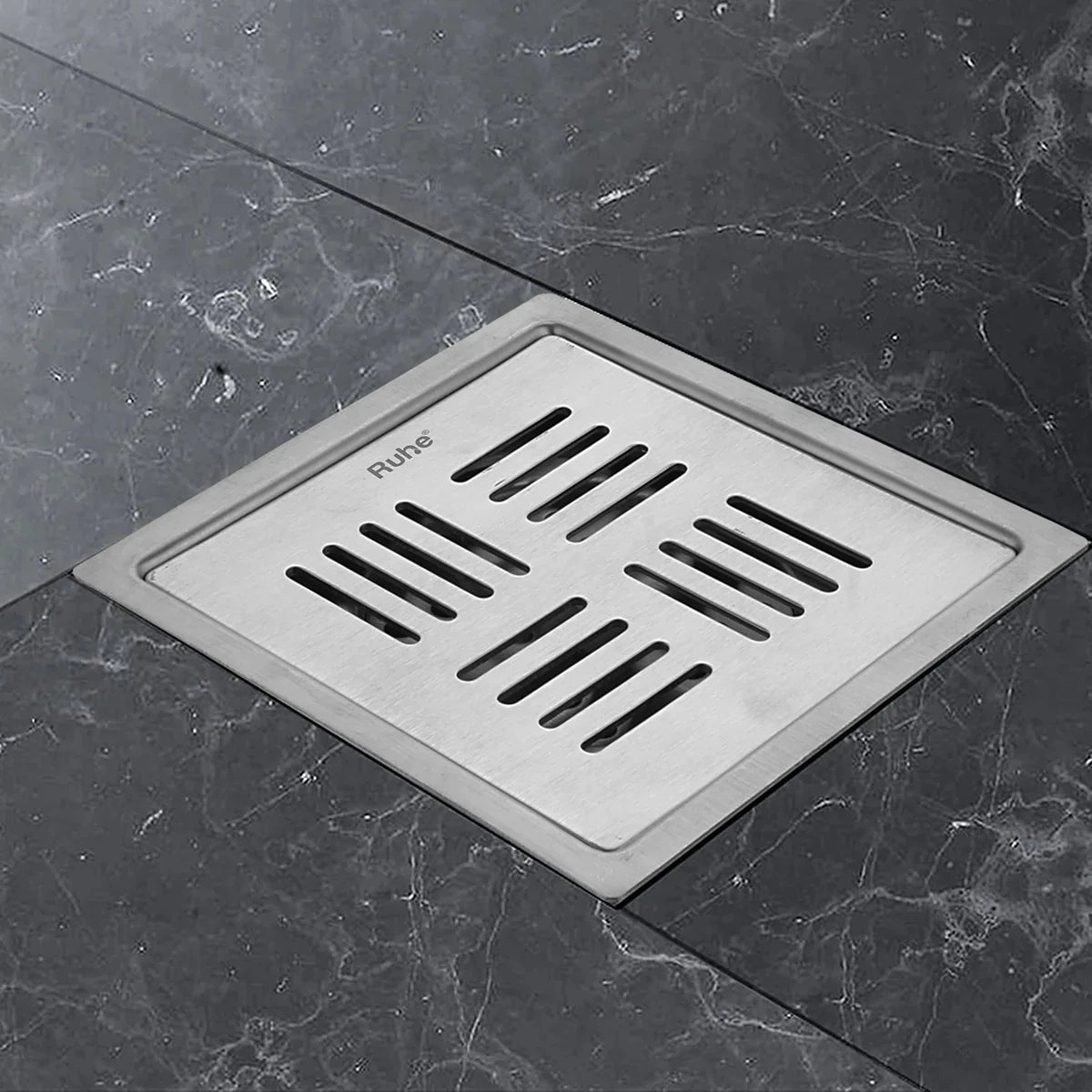 Ruby Square 304-Grade Floor Drain 5 x 5 Inches by Ruhe : Colours available: Silver 1 6
