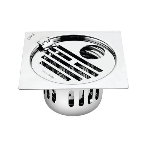 Lipka Golden Classic Jali Square Flat Cut Floor Drain (5 x 5 Inches) with Hinge, Hole and Cockroach Trap