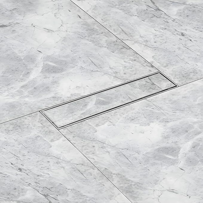 Aquieen 4x30 Inch Tile/Marble Insert Floor Grating / Drainer with Center Hole & Anti-Foul Cockroach Trap | SS304 Drainer with Matte Finish | Tile Drainer by Aquieen : Colours available: Chrome