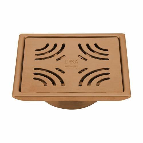 Lipka Purple Exclusive Square Floor Drain in Antique Copper PVD Coating (6 x 6 Inches) with Cockroach Trap