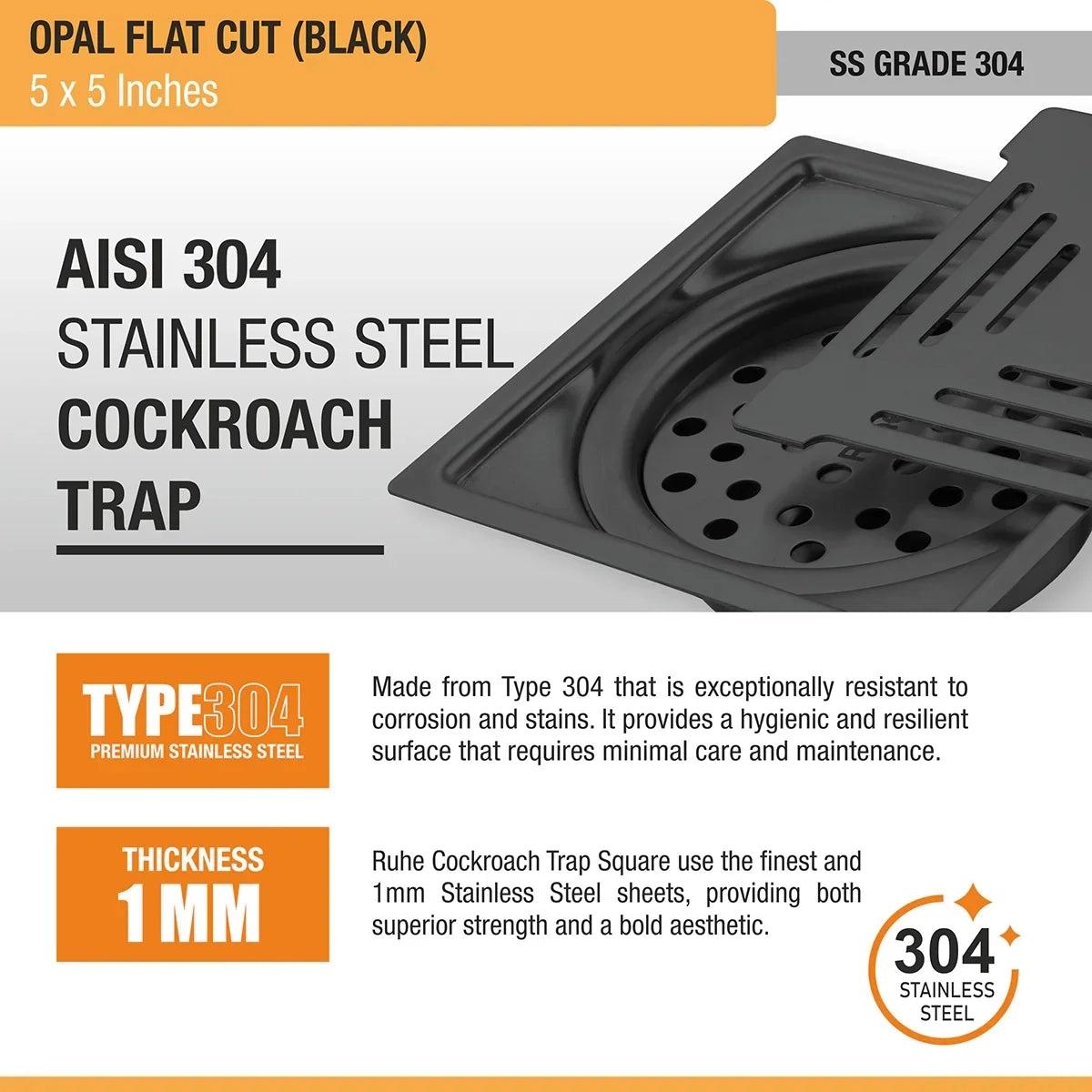 Ruhe Opal Square Flat Cut Floor Drain in Black PVD Coating (5 x 5 Inches) 4