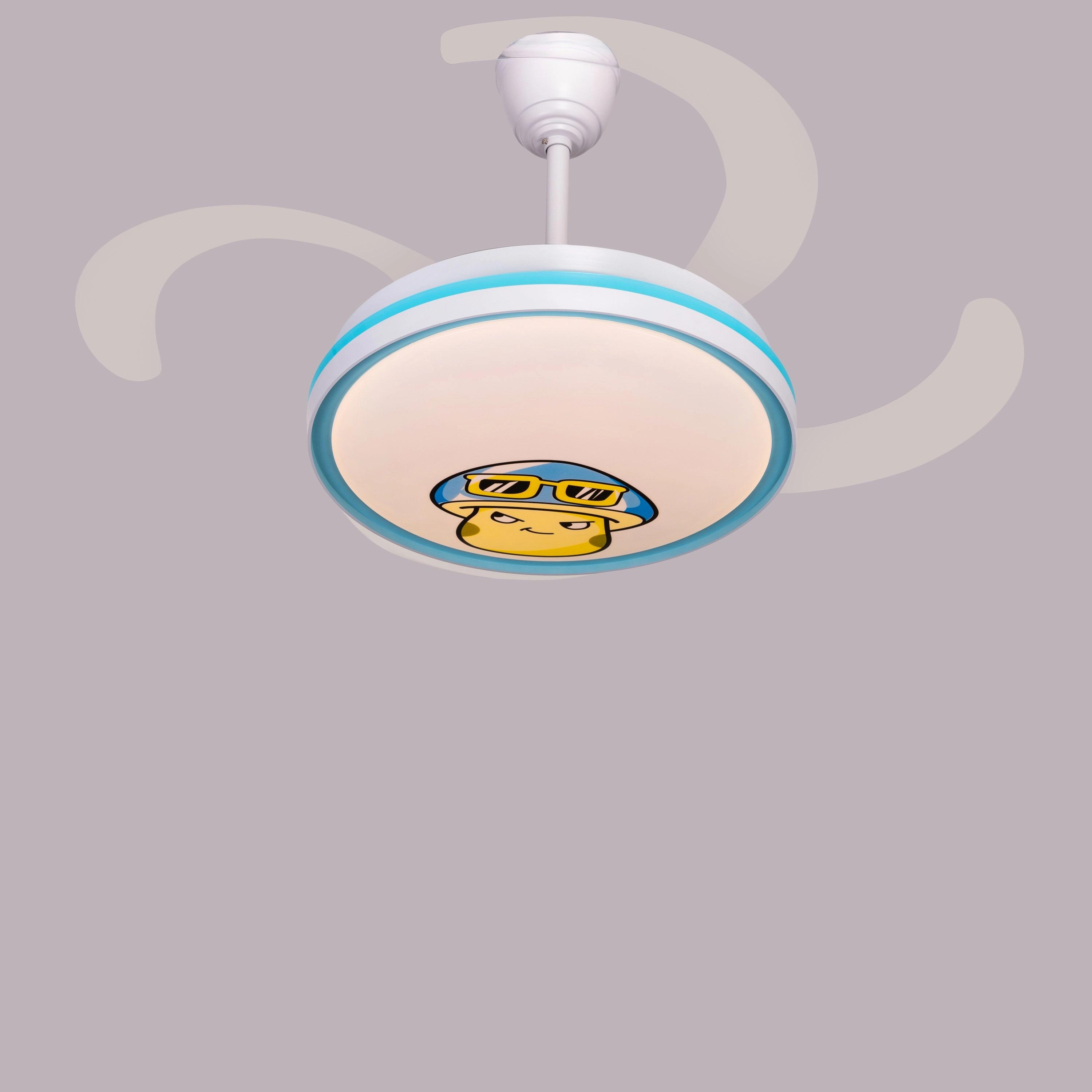The WhiteTeak Cherished Childhood (Kids' Room 112 cm Span, Glossy Aqua Blue-White Finish Metal Body, Transparent Plastic Blades) Dimmable LED with Remote Control Ceiling Fan 1