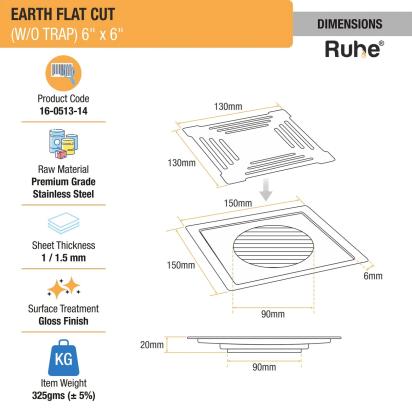 Ruhe Earth Square Premium Flat Cut Floor Drain 6 x 6 Inches by Ruhe 1 1
