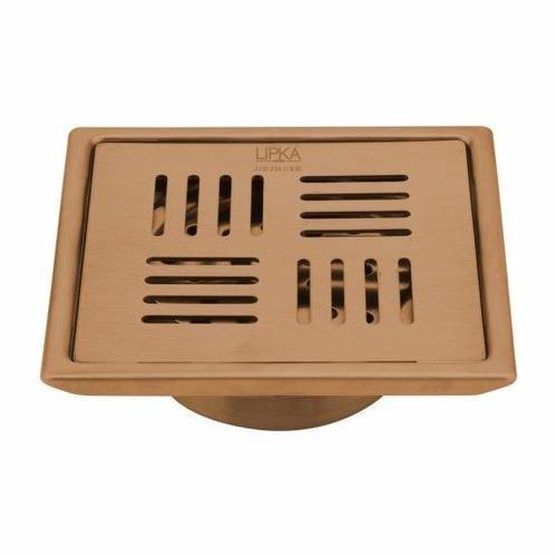 Lipka Pink Exclusive Square Floor Drain in Antique Copper PVD Coating (5 x 5 Inches) with Cockroach Trap