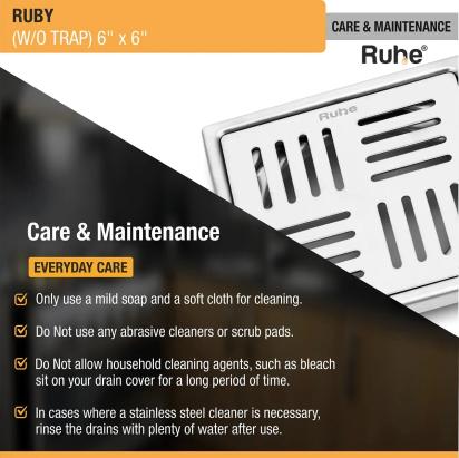Ruhe Ruby Square 304 Grade Floor Drain 6 x 6 Inches by Ruhe : Colours available: Silver 3 5