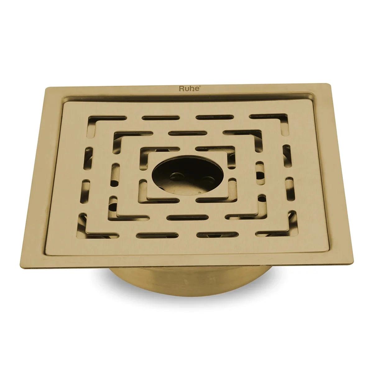 Ruhe Sapphire Square Flat Cut Floor Drain In Yellow Gold PVD Coating - 5 x 5 Inches With Hole