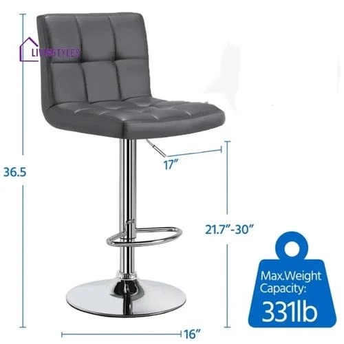 Livin Styles Gaurav Luxurious Leatherette Grey Bar Stool / Long Chair by Livinstyles : Colours available: Black 3 3