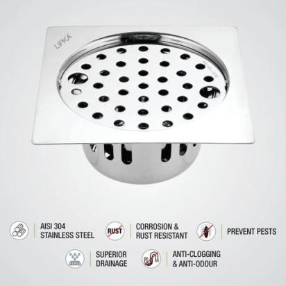 Lipka Square Flat Cut Floor Drain (5.5 x 5.5 Inches) with Lock and Cockroach Trap 2