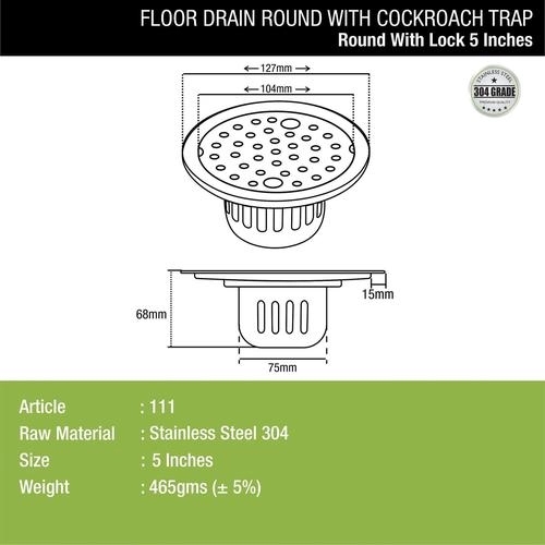 Lipka Round Floor Drain (5 inches) with Cockroach Trap & Lock 1