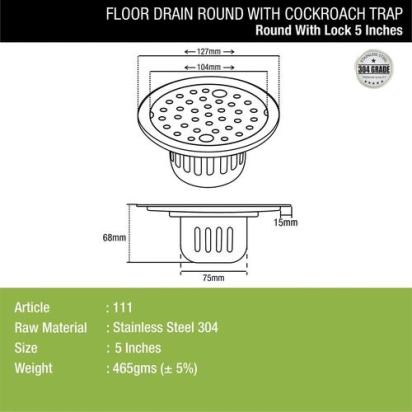Lipka Round Floor Drain (5 inches) with Cockroach Trap & Lock 1