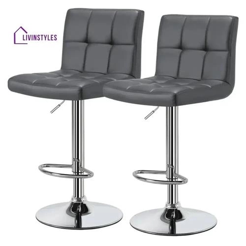 Livin Styles Gaurav Luxurious Leatherette Grey Bar Stool / Long Chair by Livinstyles : Colours available: Black 1 2