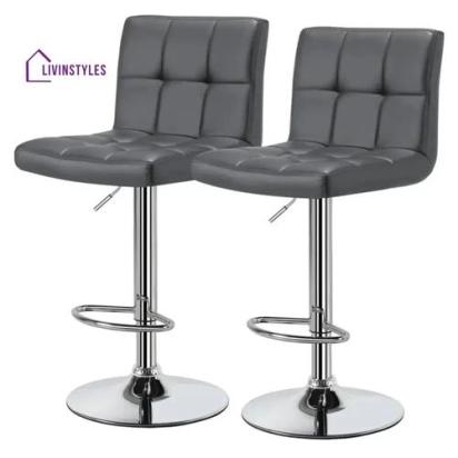 Livin Styles Gaurav Luxurious Leatherette Grey Bar Stool / Long Chair by Livinstyles : Colours available: Black 1 2