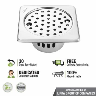 Lipka Square Floor Drain (6 x 6 Inches) with Lock and Cockroach Trap 4