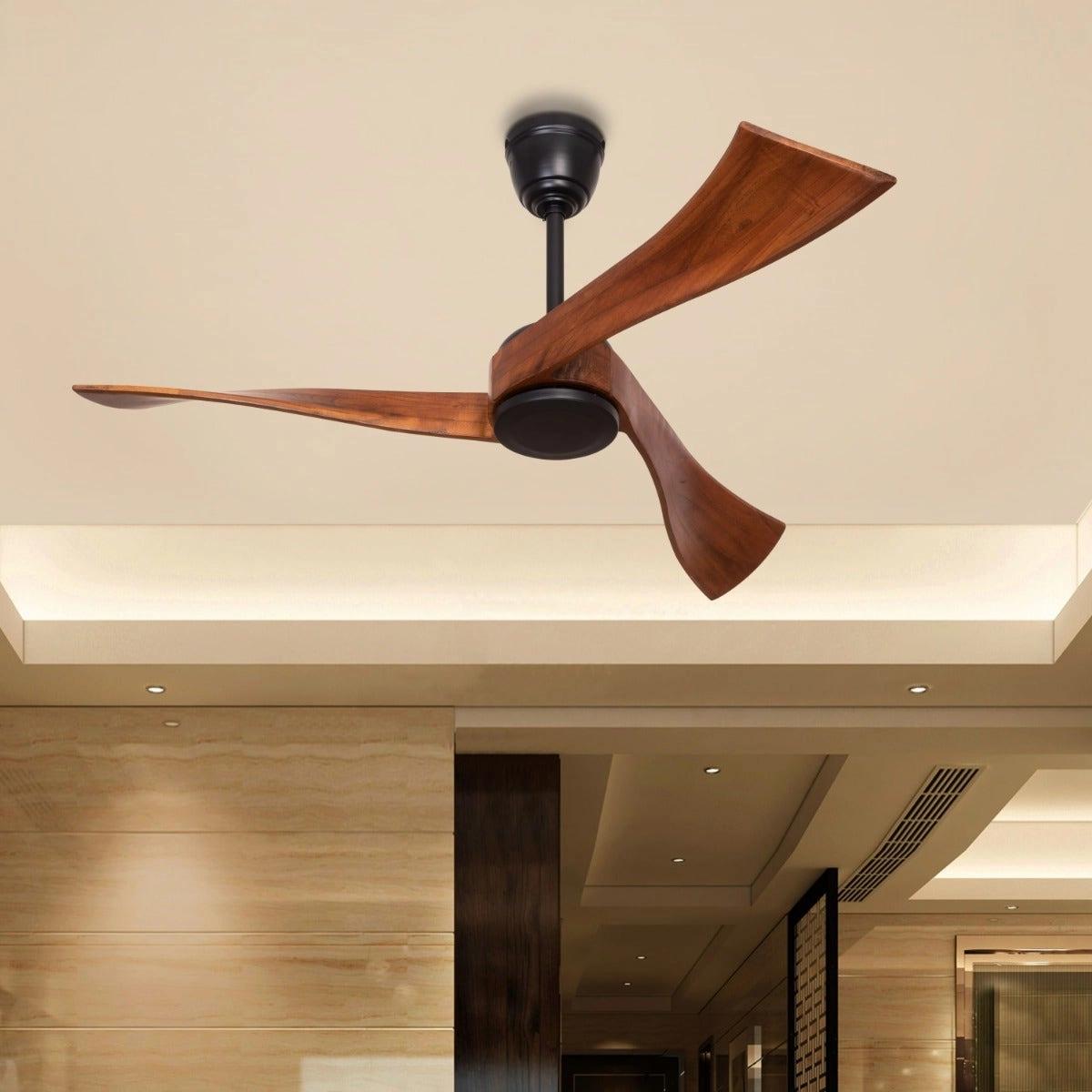 TheWhiteTeak Slipstream (132 cm Span, Black Finish Metal Body, Teak Wood Finish Solid Wood Blades) Ceiling Fan