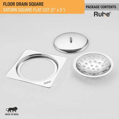 Ruhe Saturn Square Flat Cut Floor Drain 5 x 5 Inches With Lid by Ruhe : Colours available: Silver 4 4