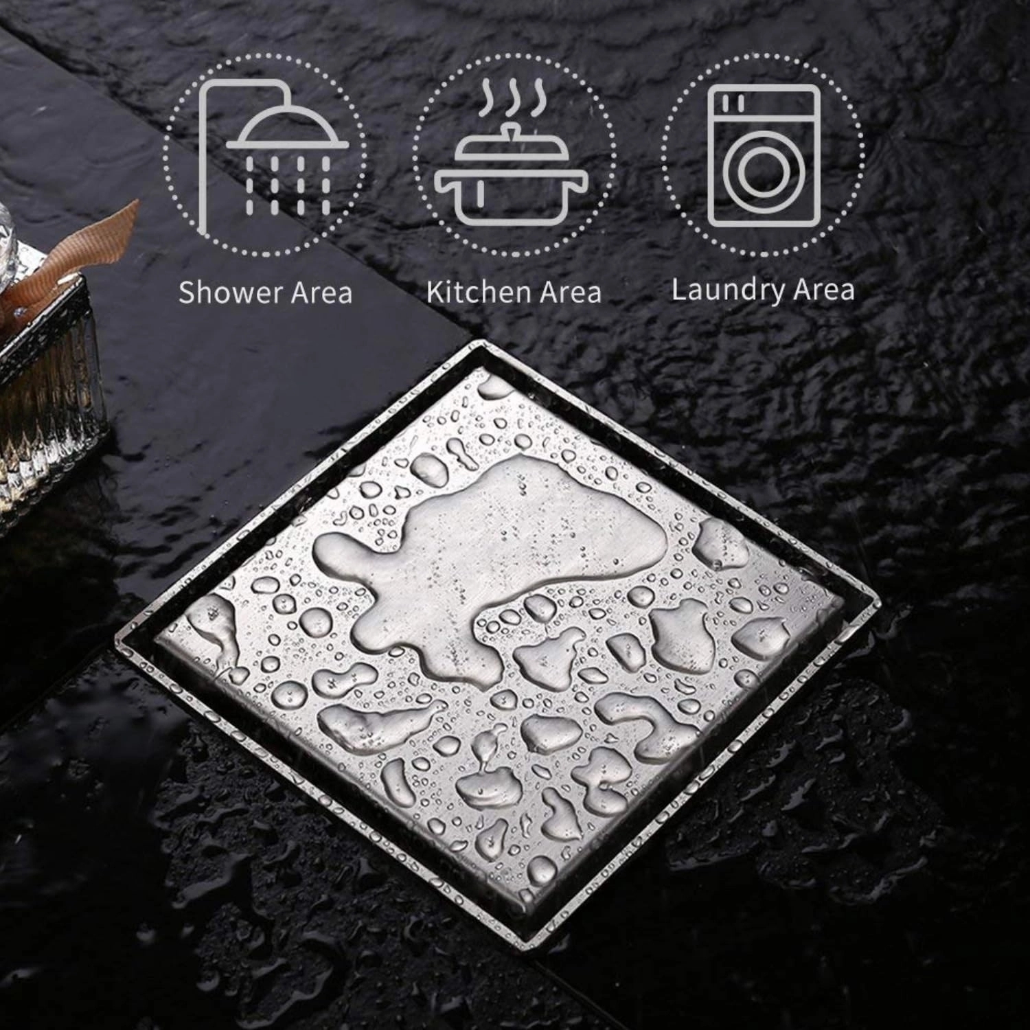 Aquieen 4x4 Inch Tile/Marble Insert Floor Grating / Drainer with Anti-Foul Cockroach Trap | SS304 Drainer in Chrome Finish | Drain Cover & Kitchen by Aquieen : Colours available: Chrome 4 4