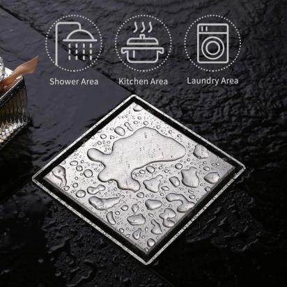 Aquieen 4x4 Inch Tile/Marble Insert Floor Grating / Drainer with Anti-Foul Cockroach Trap | SS304 Drainer in Chrome Finish | Drain Cover & Kitchen by Aquieen : Colours available: Chrome 4 4