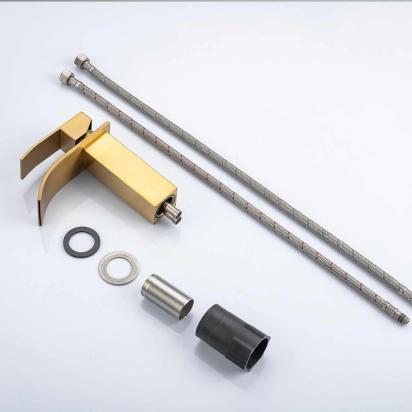 Aquieen Deck Mounted Basin Mixer Tap In Gold Finish | Heavy-Duty Brass Made | Hot & Cold Water Tap | Cascada Series by Aquieen : Colours available: Gold 2 5