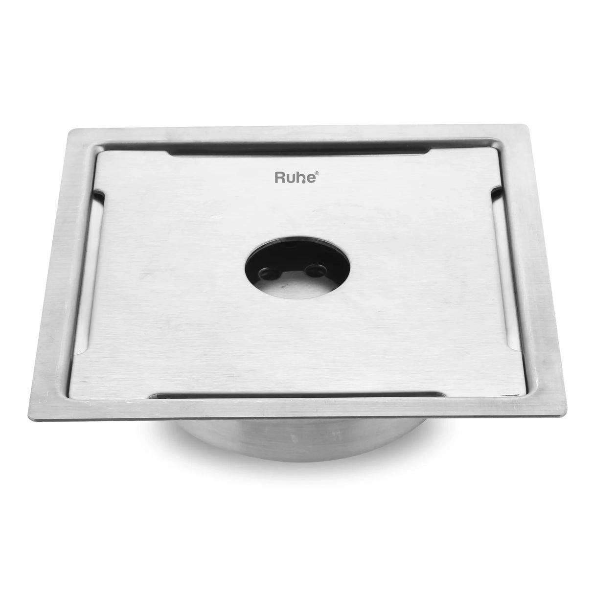 Ruhe Diamond Square Flat Cut 304-Grade Floor Drain with Hole And Cockroach Trap 5 x 5 Inches