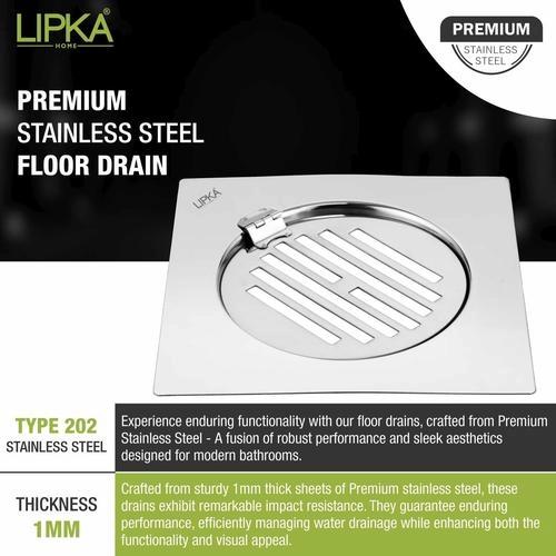 Lipka Eon Square Flat Cut Floor Drain with Golden Classic Jali and Hinge (6 x 6 Inches) 3