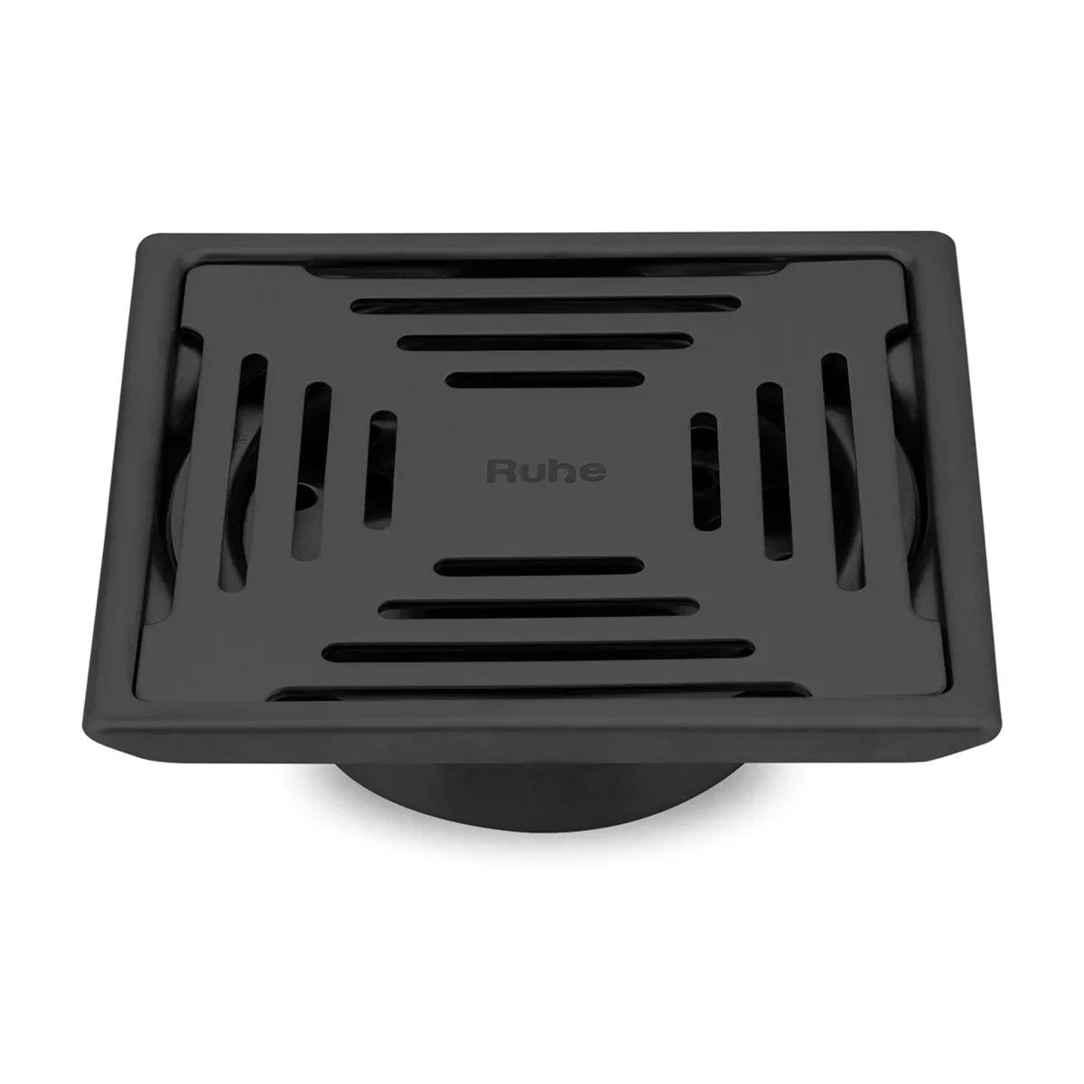 Ruhe Opal Square 304-Grade Floor Drain in Black PVD Coating 5 x 5 Inches