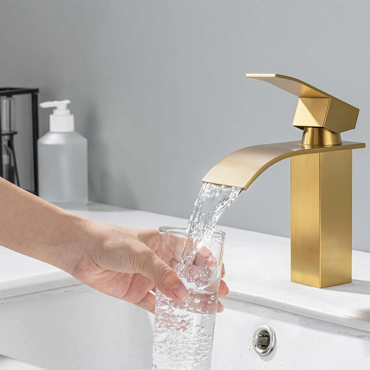 Aquieen Deck Mounted Basin Mixer Tap In Gold Finish | Heavy-Duty Brass Made | Hot & Cold Water Tap | Cascada Series 2