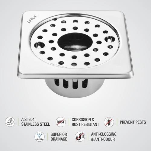 Lipka Square Floor Drain (5 x 5 Inches) with Lock, Hole and Cockroach Trap 2