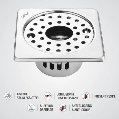Lipka Square Floor Drain (5 x 5 Inches) with Lock, Hole and Cockroach Trap 2
