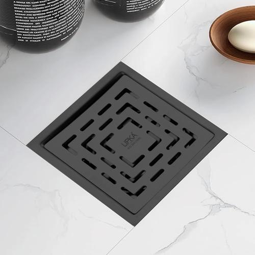 Lipka Orange Exclusive Square Flat Cut Floor Drain in Black PVD Coating (6 x 6 Inches) with Cockroach Trap 1
