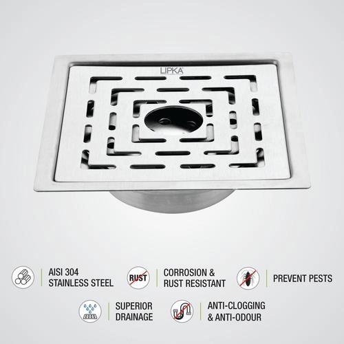Lipka Orange Exclusive Square Flat Cut Floor Drain (6 x 6 Inches) with Hole and Cockroach Trap 3