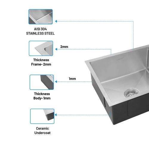 Glen Stainless Steel Grade 304 Sink for Kitchen, Single Bowl Handmade Sink with Side Drain Board 36x20x9 inches, Matte Finish (KS-SH36209SBSDM) 2
