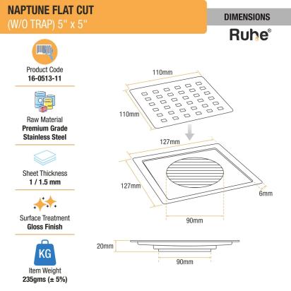 Ruhe Naptune Square Flat Cut Floor Drain 5 x 5 Inches by Ruhe 1 1
