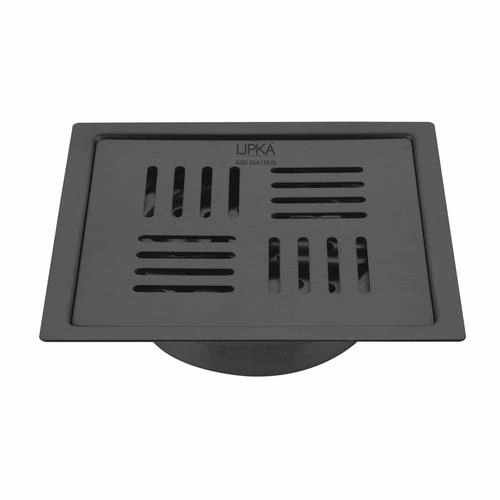 Lipka Pink Exclusive Square Flat Cut Floor Drain in Black PVD Coating (5 x 5 Inches) with Cockroach Trap