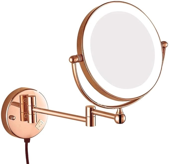 Aquieen Double-Sided Shaving & Makeup Mirror With LED | Magnified & Normal View | Adjustable Sturdy Arm | Brass Body With Rose Gold Finish & Round Shape by Aquieen 4 4