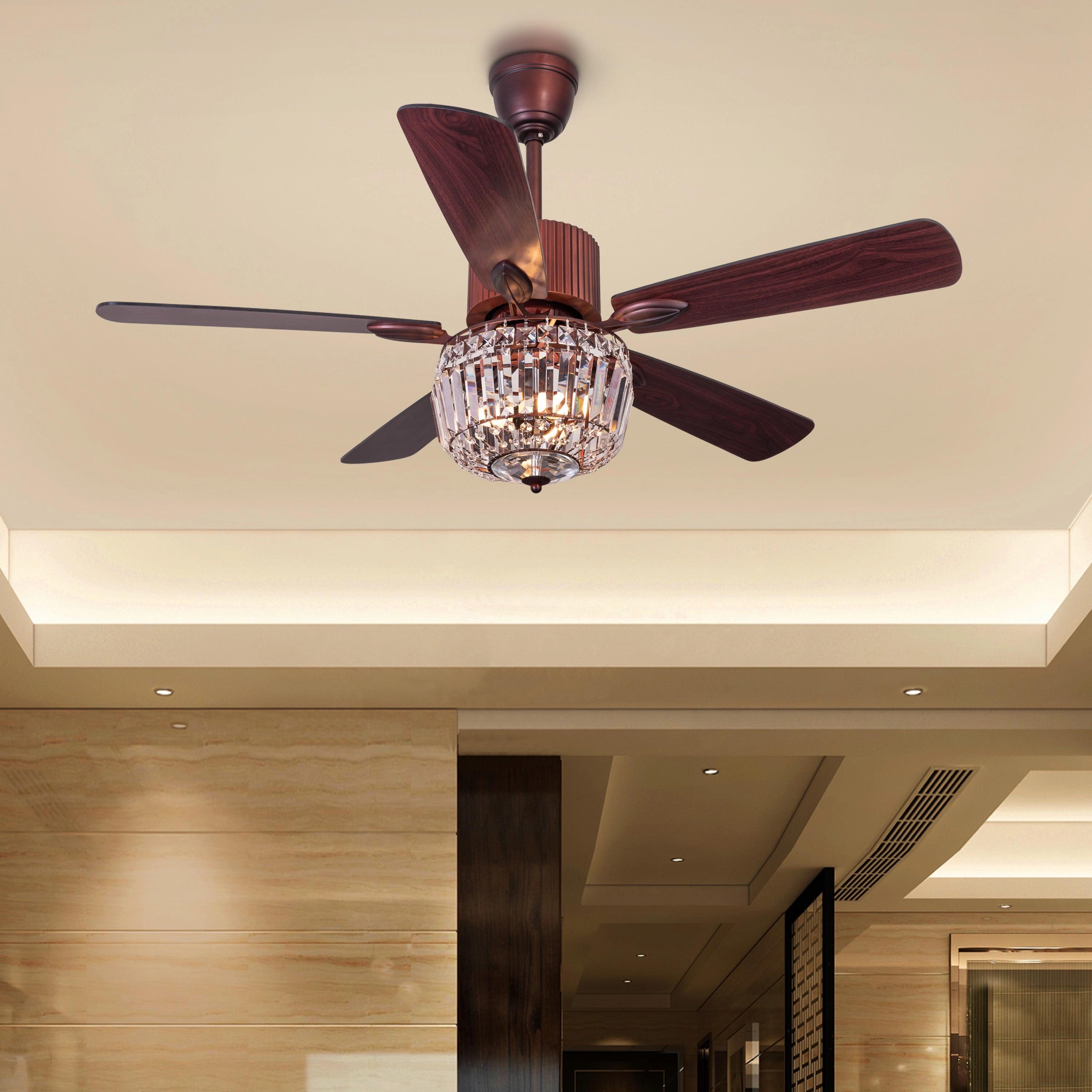 The WhiteTeak Encrusted (132 cm Span, Mahogany Color Metal Body, Mahogany Finish MDF Blades) Crystal Chandelier Ceiling Fan