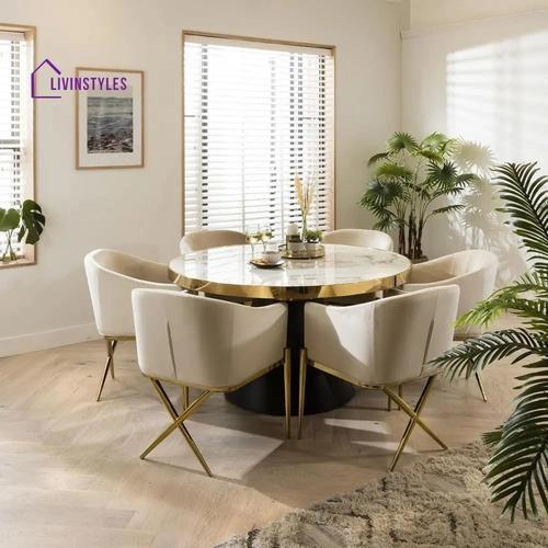 Livin Styles Marianna Dining Carver Chair Set of 2 Cream Velvet Curved Back on Gold Legs 4
